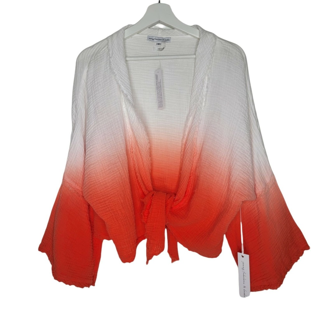YOUNG FABULOUS & BROKE Francesca Ombre Cotton Top Orange White Gauze Fabric Raw